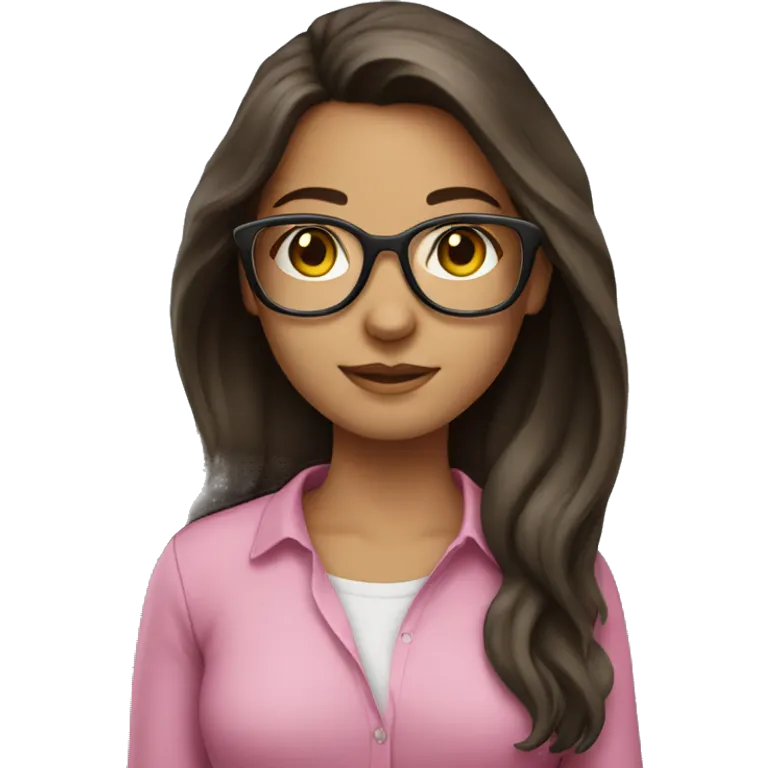 brunette girl, long hair, glasses, pink shirt emoji