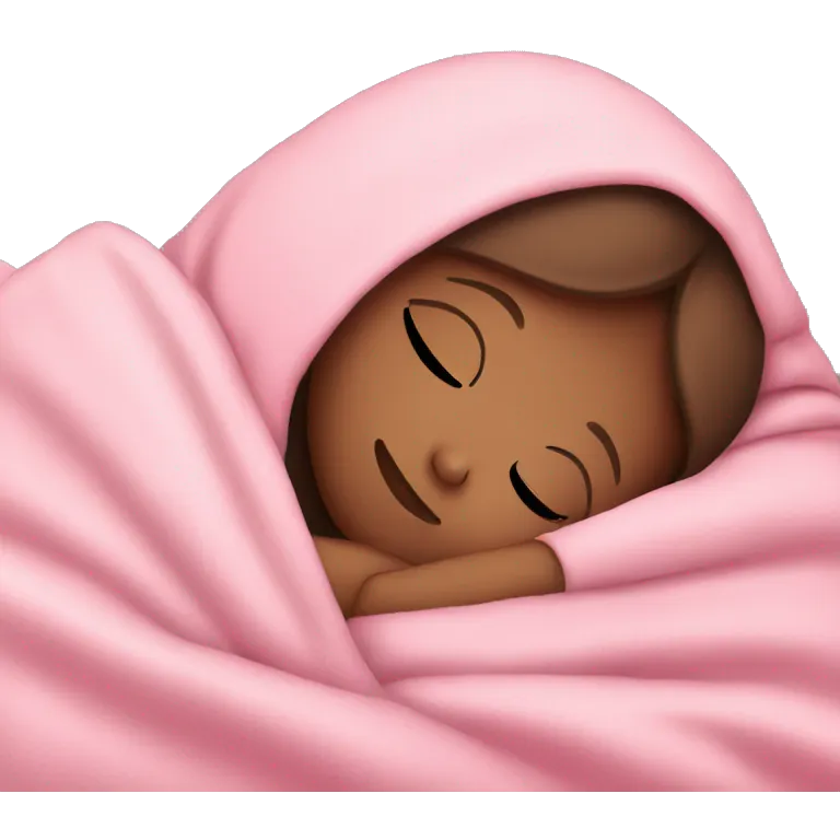 White girl with brown hair sleeping with pink blanket emoji