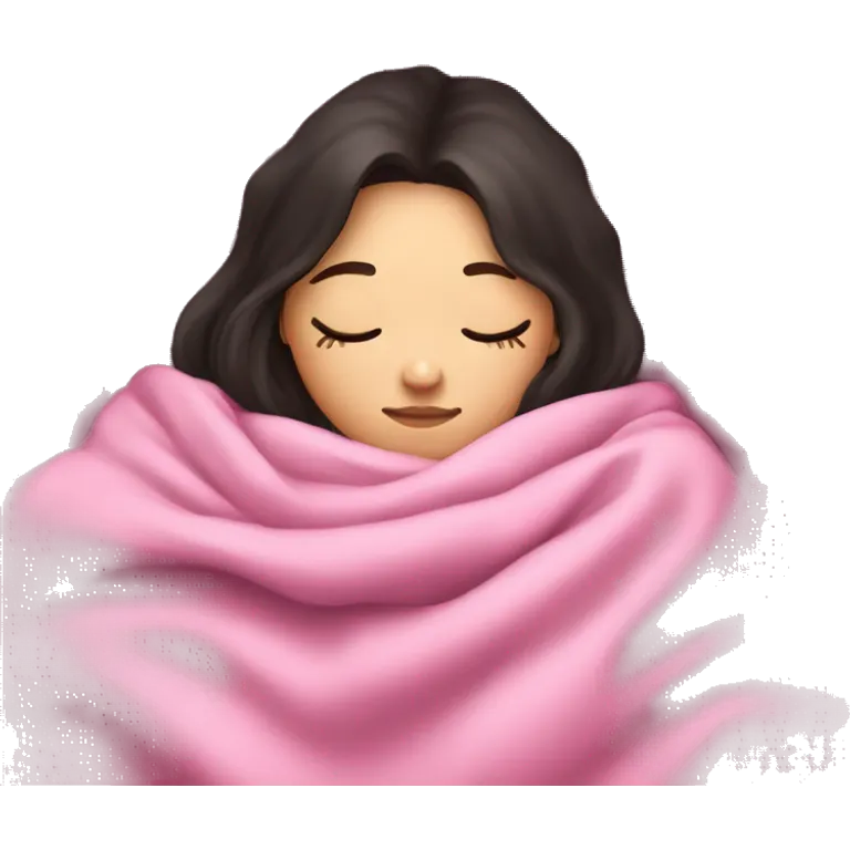 Pale girl with dark hair sleeping under pink blanket  emoji