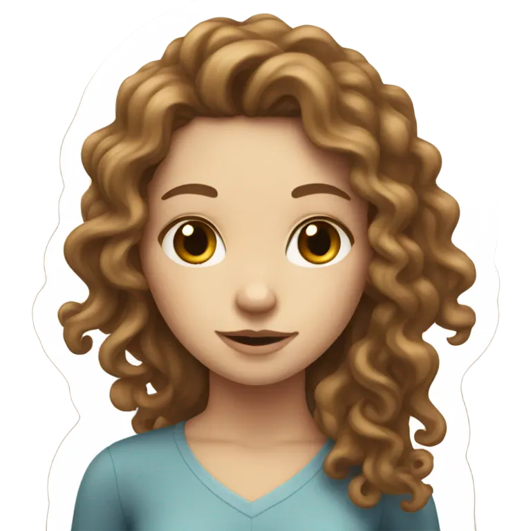 White girl with long brown hair curly emoji