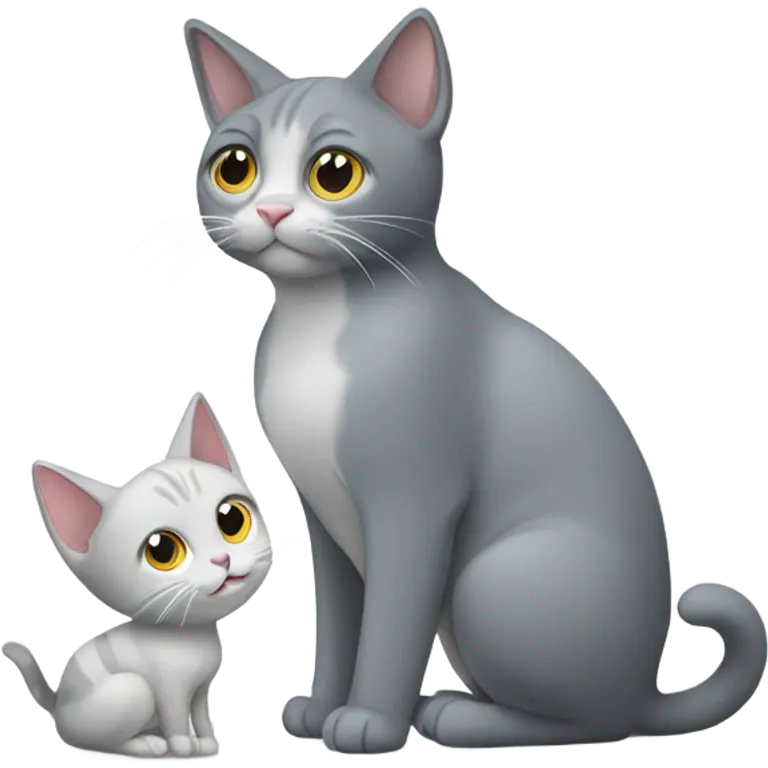 Grey cat and white cat playing. Grey cat is bigger  emoji
