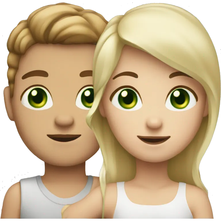 blonde girl with green eyes holding hands with boy with brown hair and brown eyes emoji