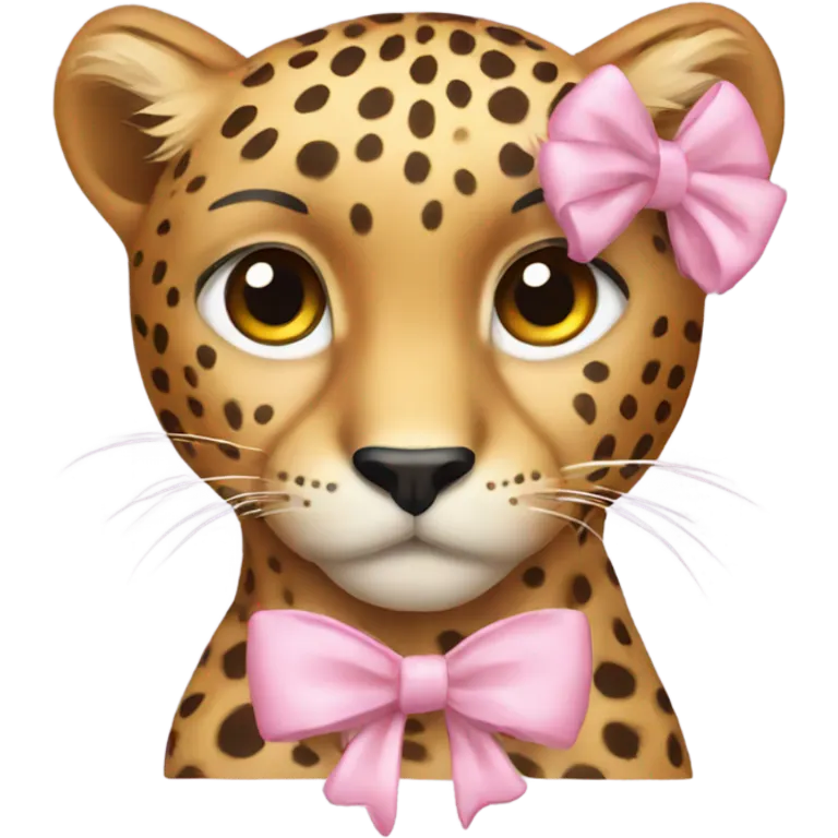 Cheetah with a light pink bow on its head emoji