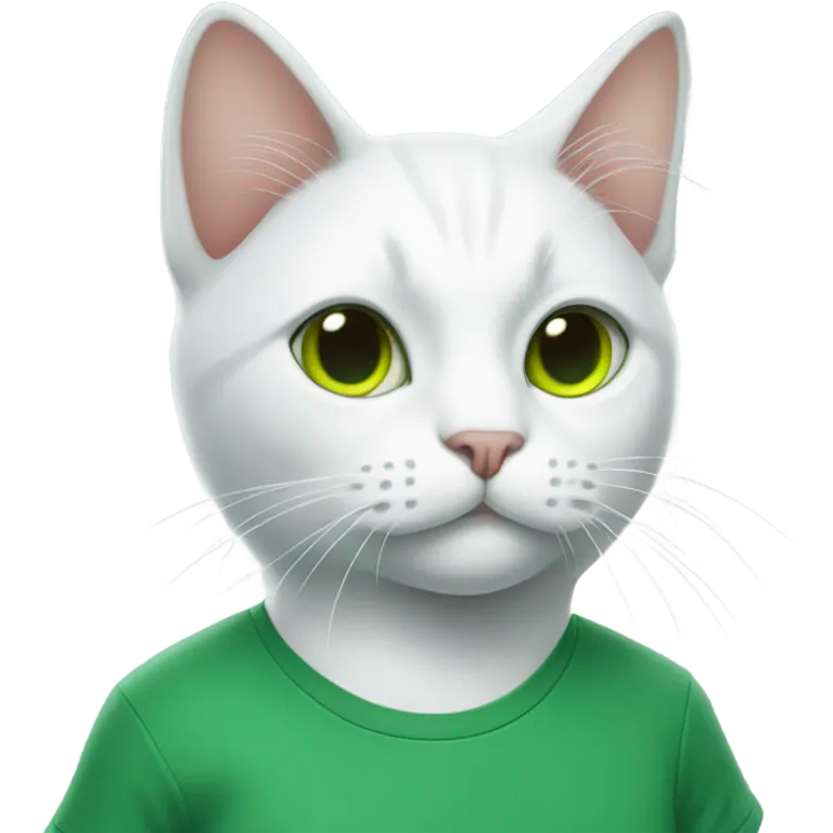 a white cat manager in green t-shirt emoji