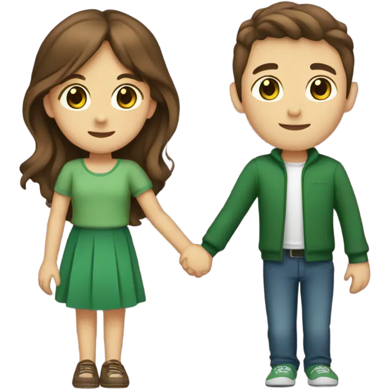 Girl with Brown Hair and Green eyes Holding Hands with Boy with Brown hair and Brown eyes  emoji