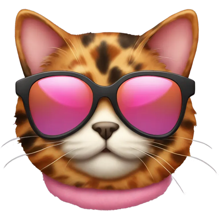 Cute fat tortishell cat wearing pink heart shaped sunglasses emoji