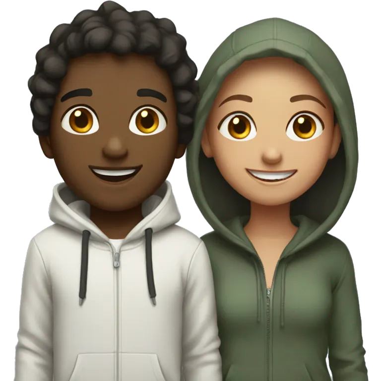 boy and girl in hoodies smiling emoji