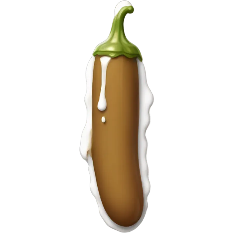 Light-brown skinny long pickle with white paint dripping emoji