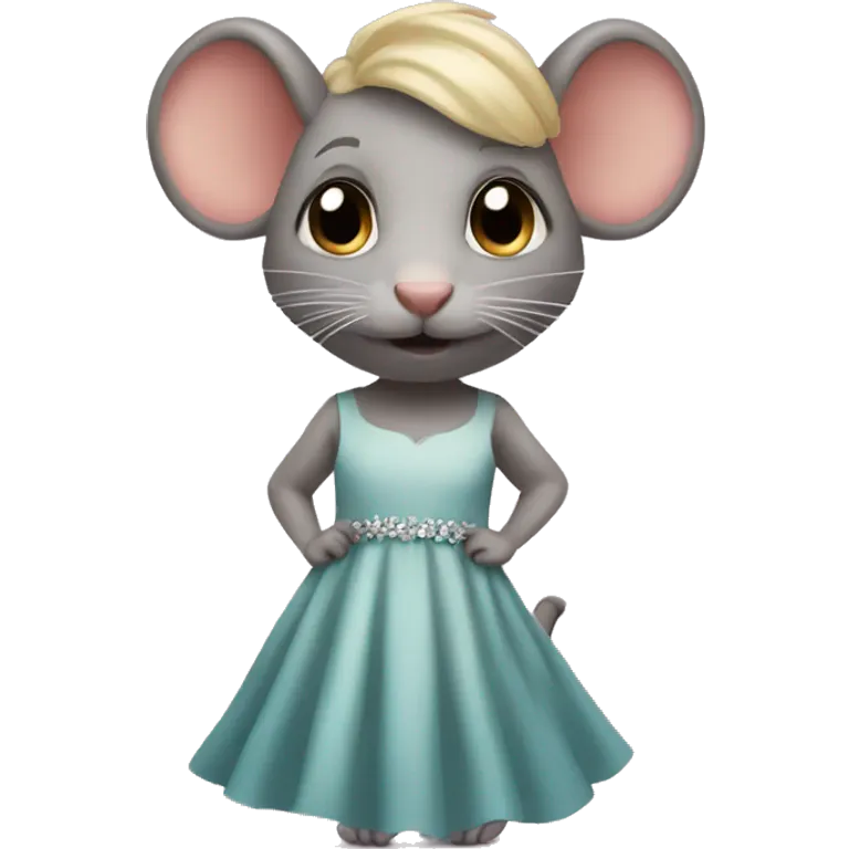 Rat with blond hair and eyelashes and a dress emoji