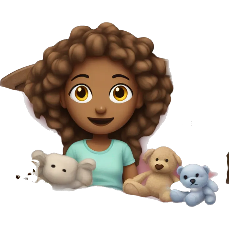 A girl in her bed with stuffies cozy emoji