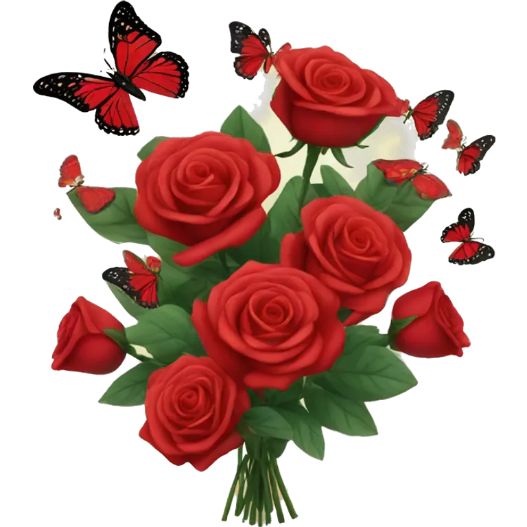 Red Roses bouquet with butterflies emoji