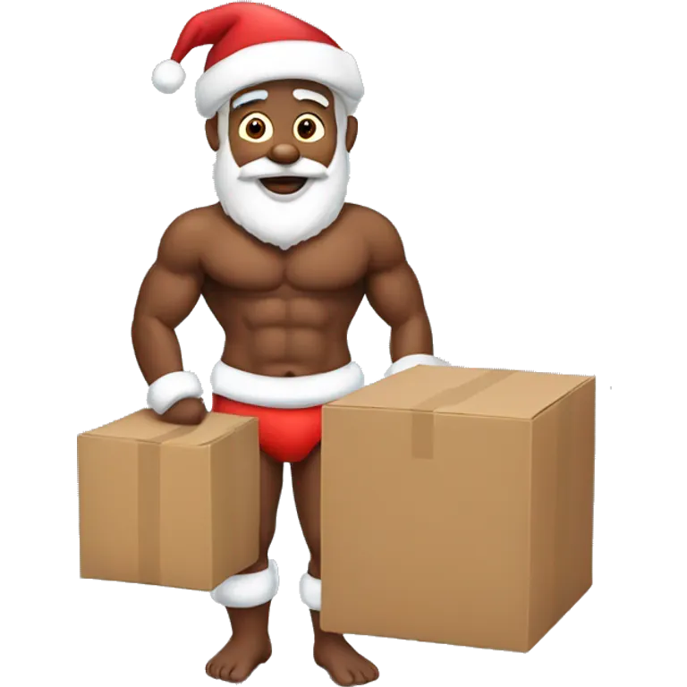 Shirtless Santa carrying a cardboard box  emoji