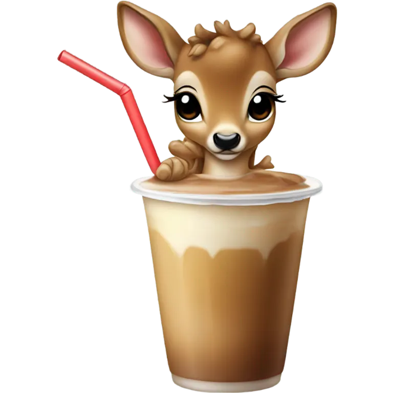 Baby deer drinking iced coffee emoji