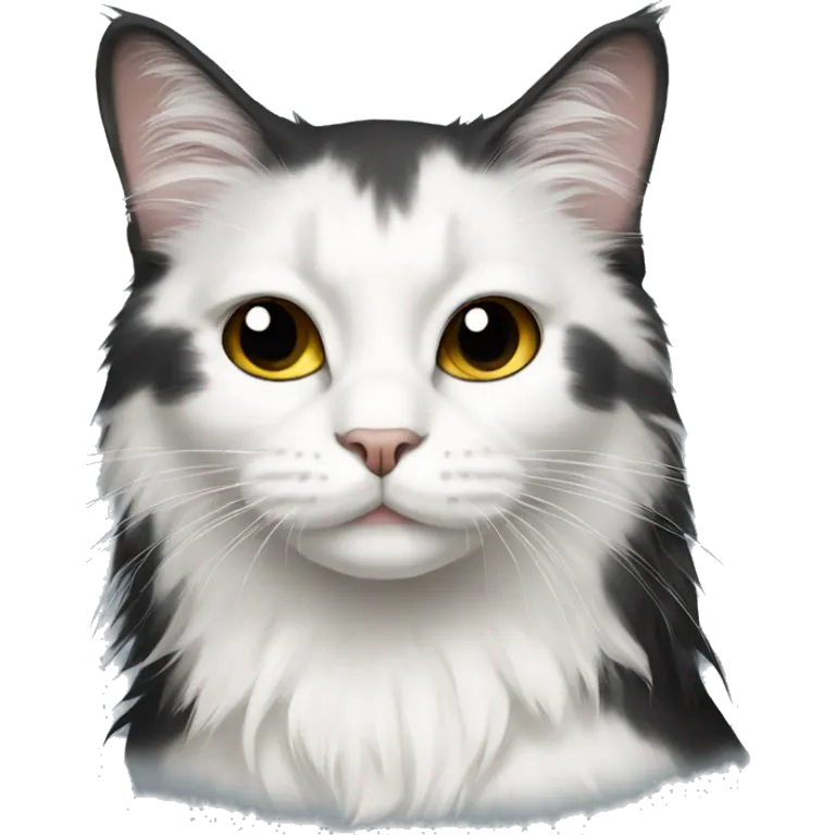 long haired cat half black half white emoji
