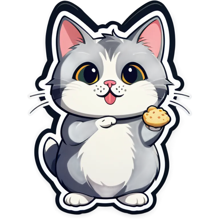Grey and white cat begging for food emoji