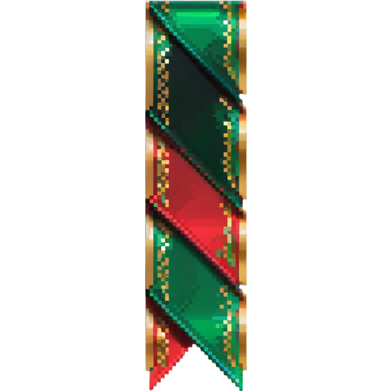 Premium member ribbon with green to red gradient and pixelated gold trim emoji