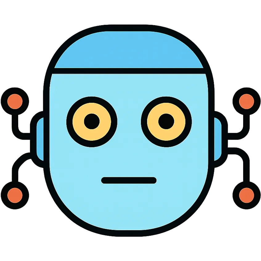 AI robot face with circuit patterns, minimal tech design emoji