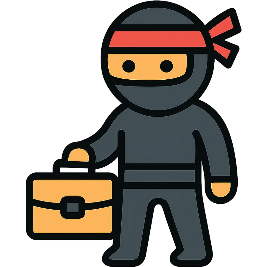 ninja in black outfit holding business briefcase emoji