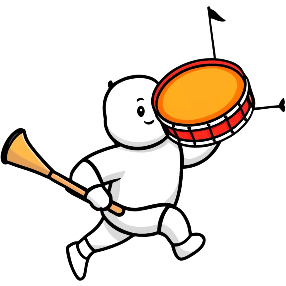 Person walking with a drum making wake up calls at dawn emoji
