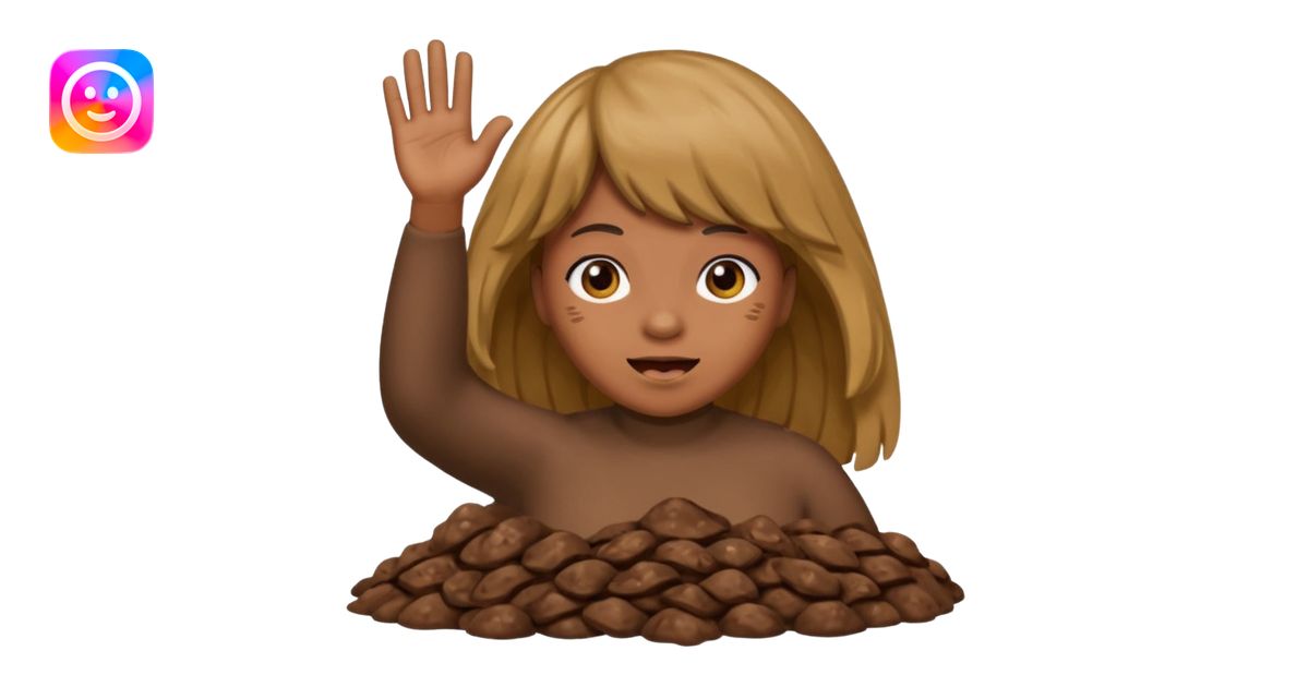 poop wearing a wig and waving hi while pooping emoji | AI Emoji Generator