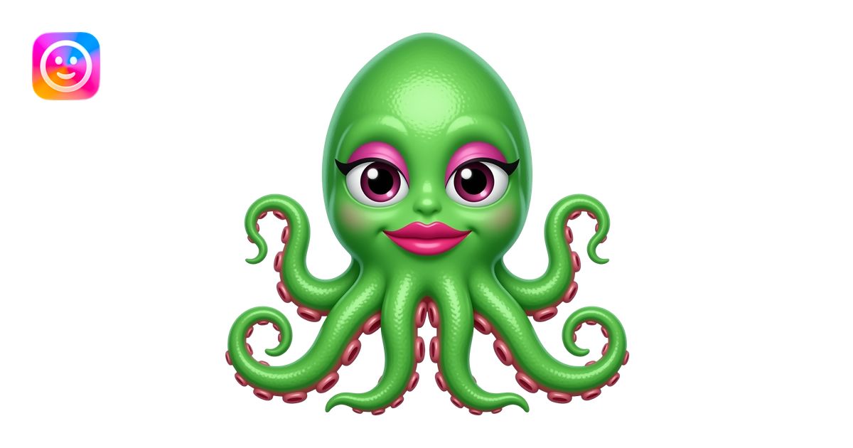 A green Squid who Wear pink Eye makeup And magenta Lips emoji | AI ...