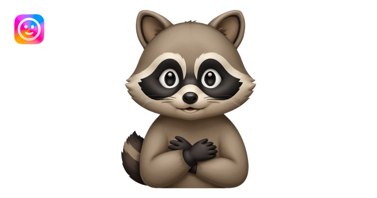 raccoon mascot thinking softly, hand on chin, curious expression ...