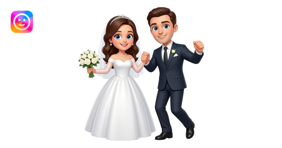 Newlywed couple, bride and groom, full body dancing emoji | AI Emoji ...
