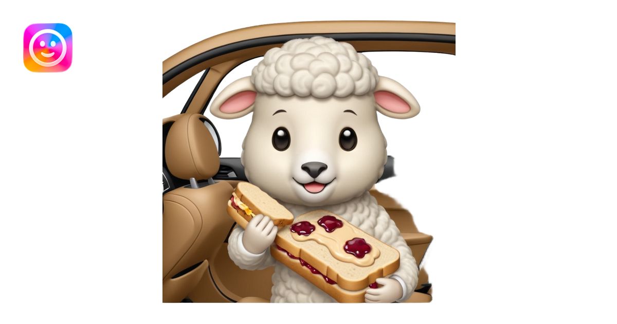 cute baby sheep eating peanut butter and jelly driving in a bmw xi ...
