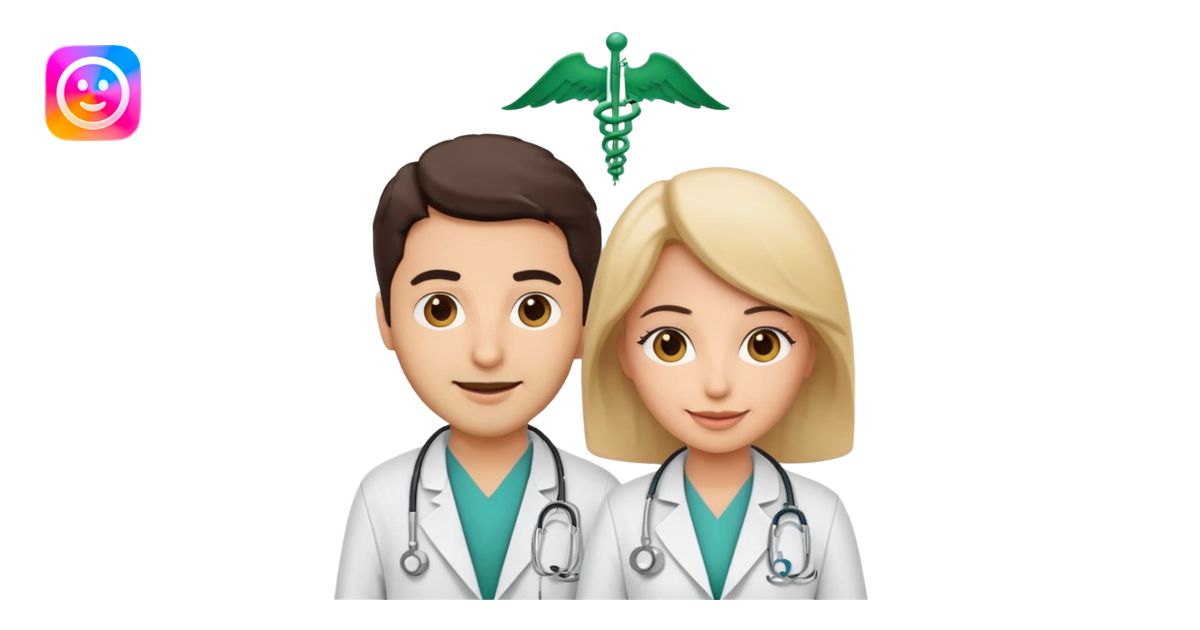 A cute cartoon-style emoji of a Saudi male and female doctors wearing ...