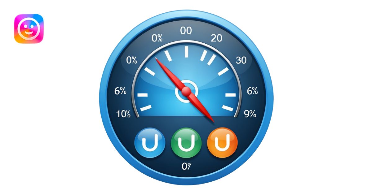 KPI dashboard icon, blue circular chart, 92% in center, two small ...