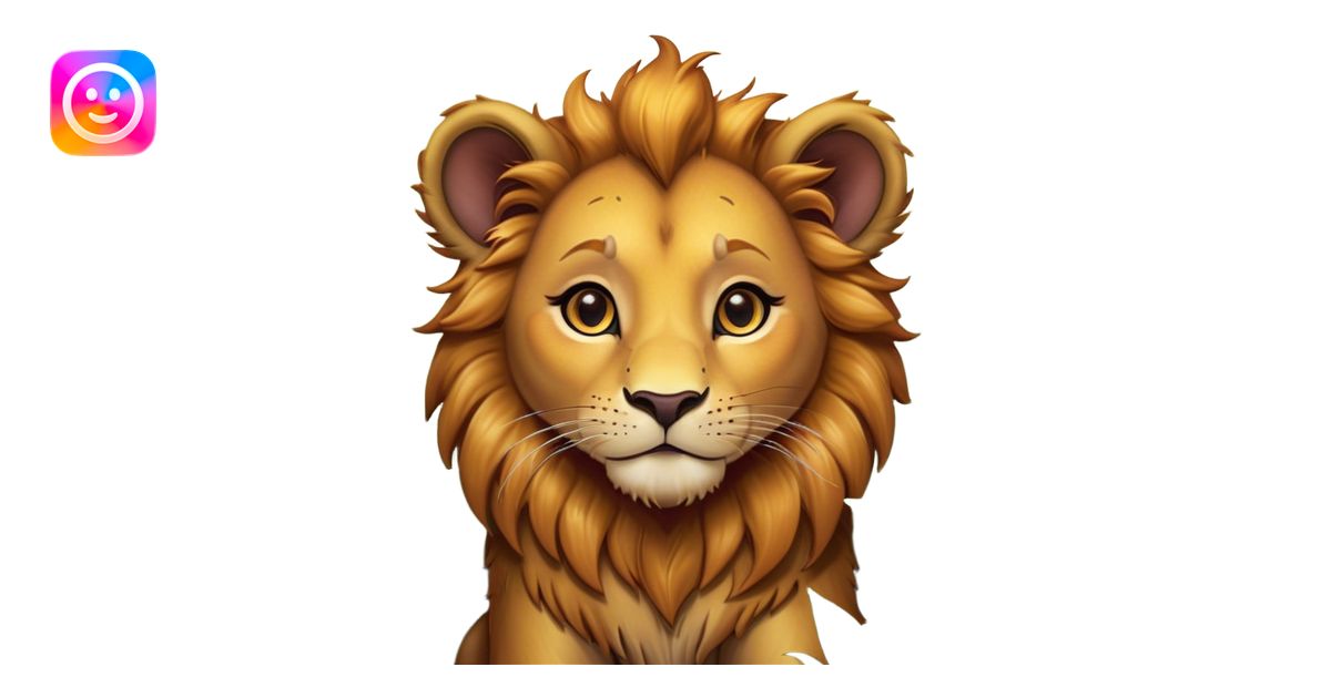 Cinematic Cute Lion Cub Portrait Emoji, Head tilted playfully and ...