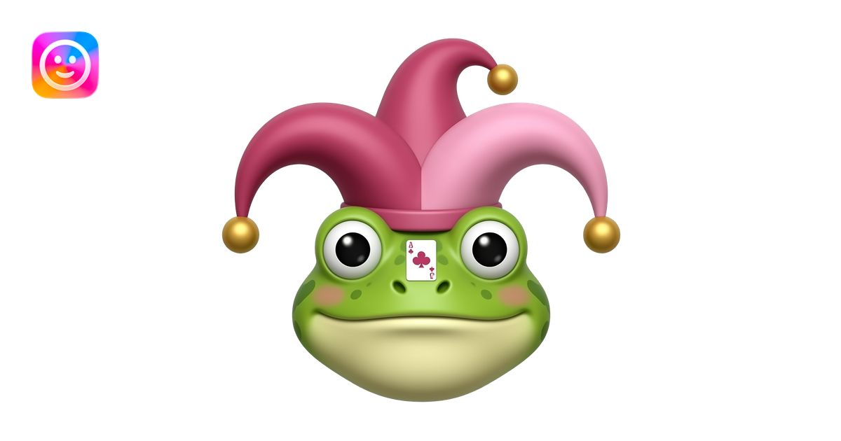 court jester frog medieval, poker card joker, pink, face only emoji ...