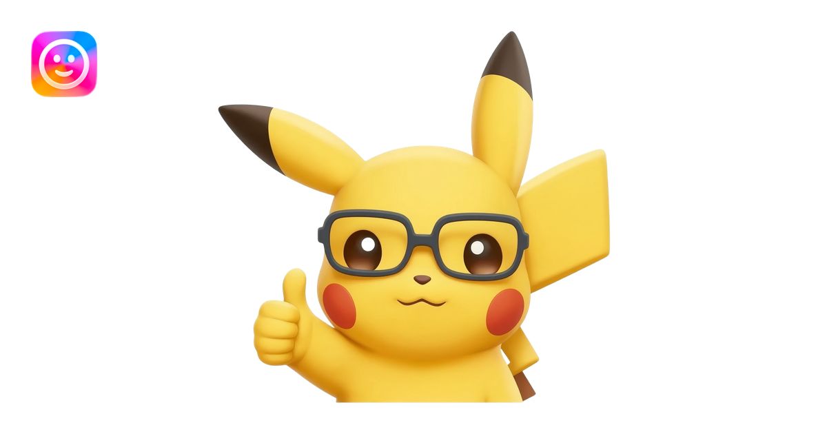 pikachu 2d face only thumbs up wearing glasses emoji | AI Emoji Generator