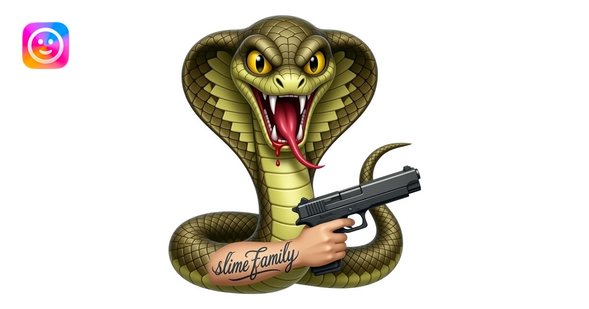 Angry cobra with bloody fangs, a tattoo saying “slime family” and ...