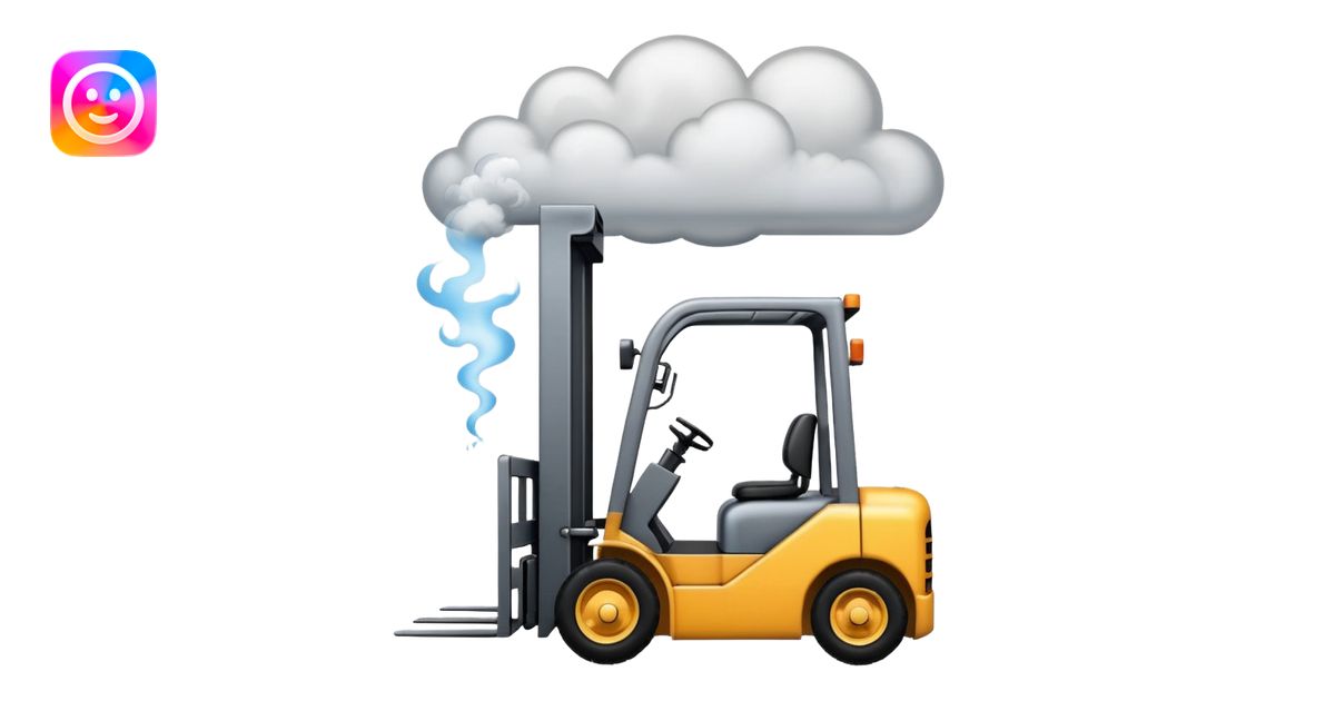 ugly, broken forklift with clouds of smoke after the explosion emoji ...