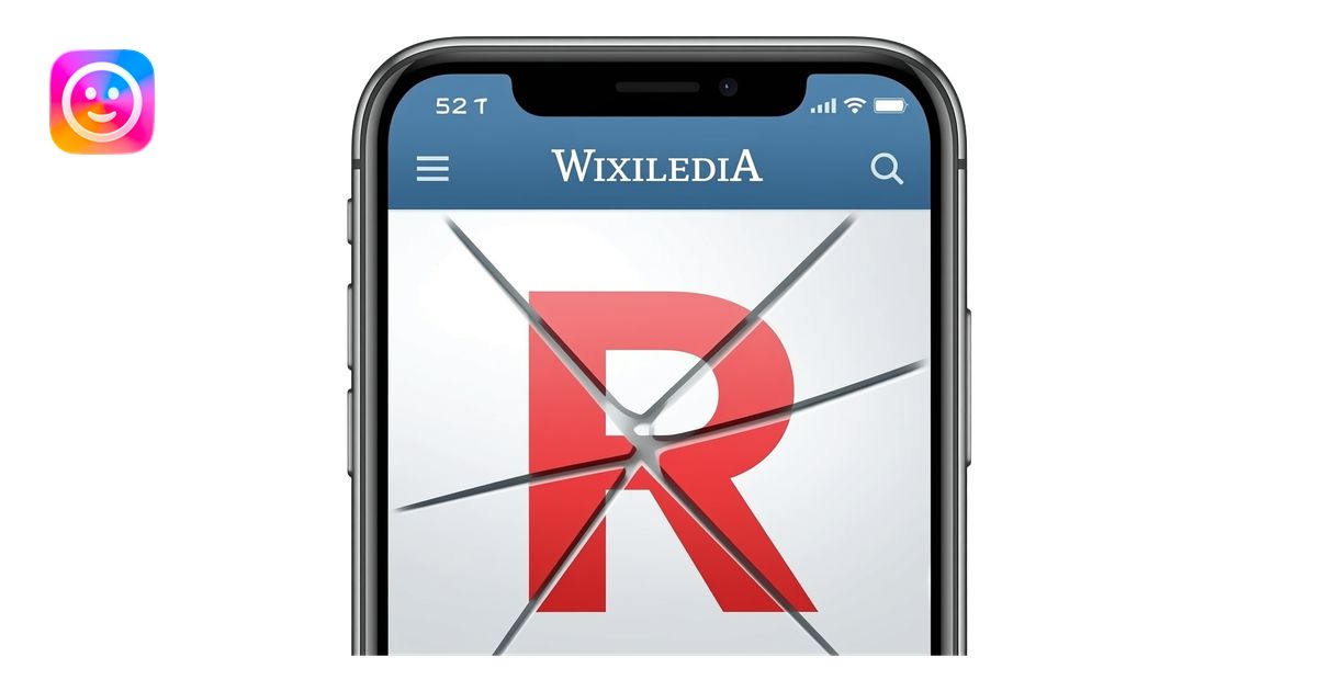 Wikipedia cracking on a phone with a red r that has cracks in it emoji ...