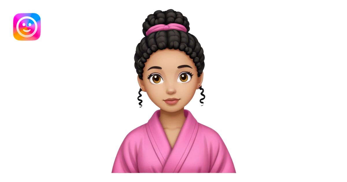 lightskin girl with black curly bun in pink robe emoji | AI Emoji Generator