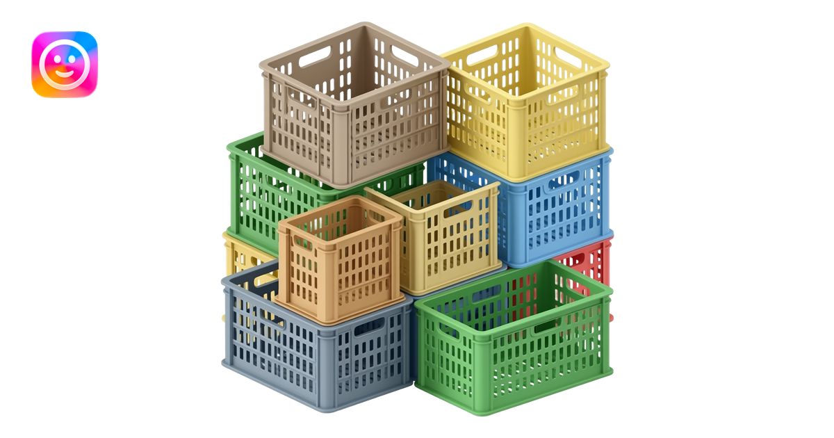 Pile of ventilated plastic crates of multiple colores. emoji | AI Emoji ...