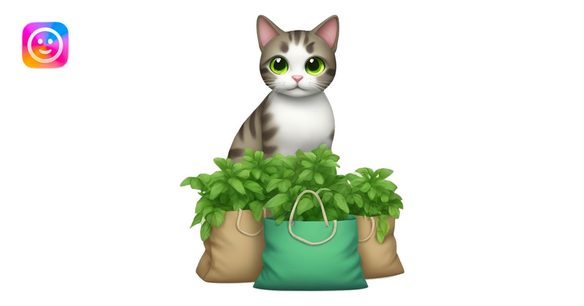 cat with bags of green plants emoji | AI Emoji Generator