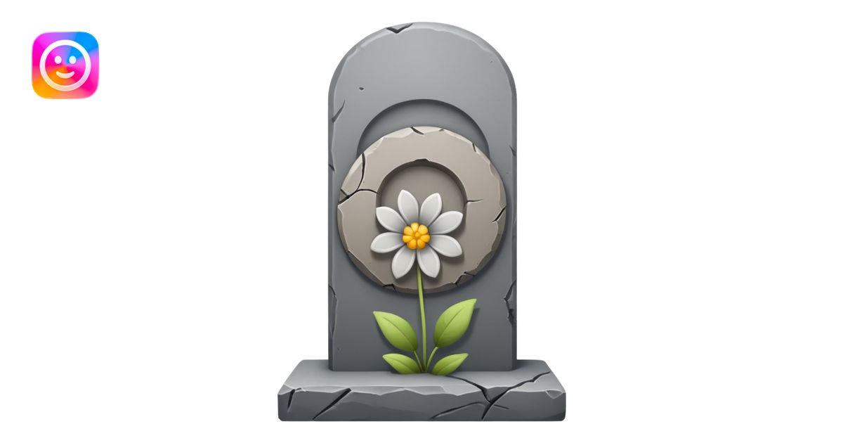 A simple gravestone emoji, minimalistic, gray stone with a small flower ...