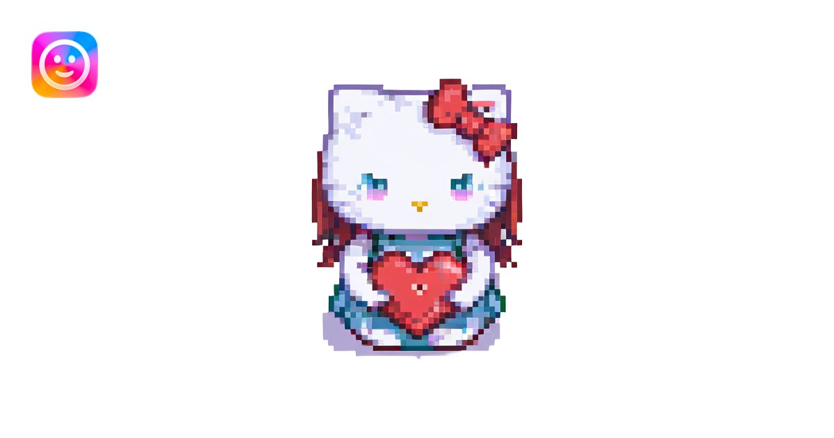 hello kitty pixel art holding a heart illustration | AI Emoji Generator