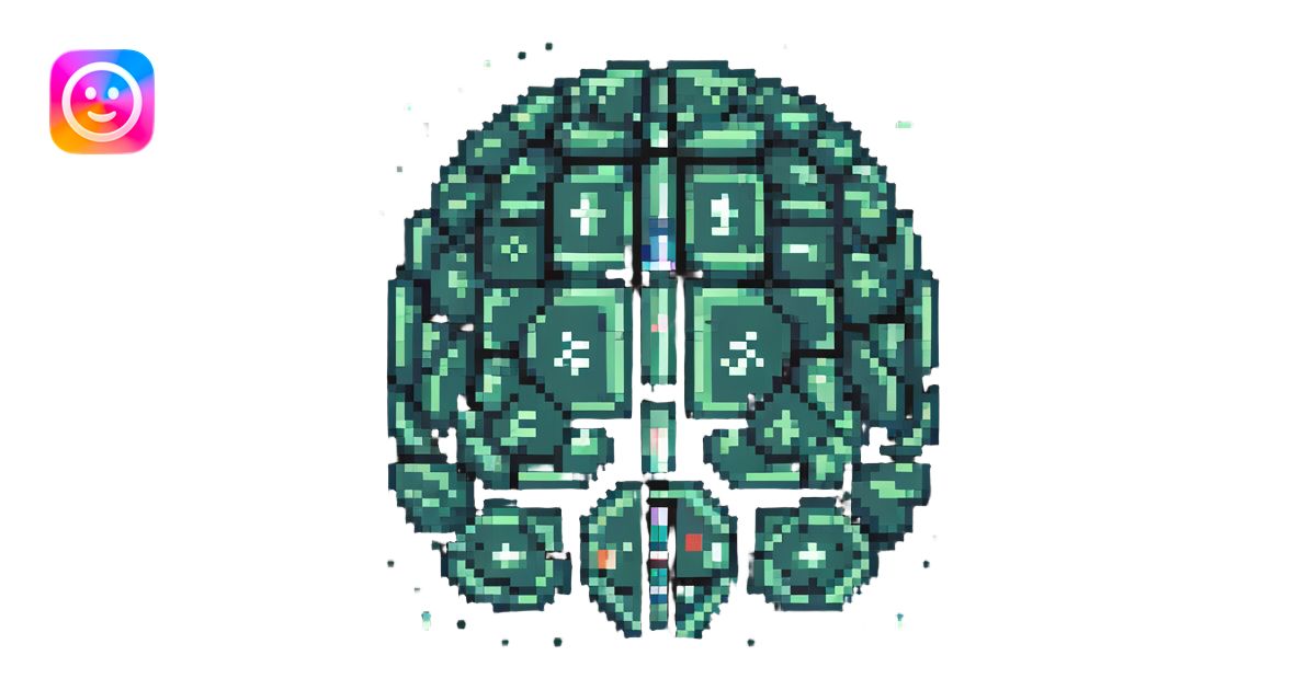 pixel art luminous crystal brain over ancient tablets with runes and ...