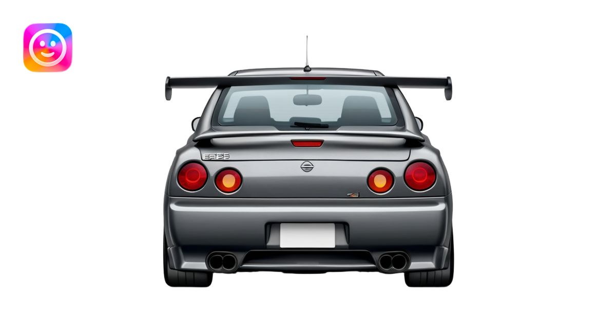 Nissan R32 Skyline GTR car in gunmetal gray, emoji style, rear view ...