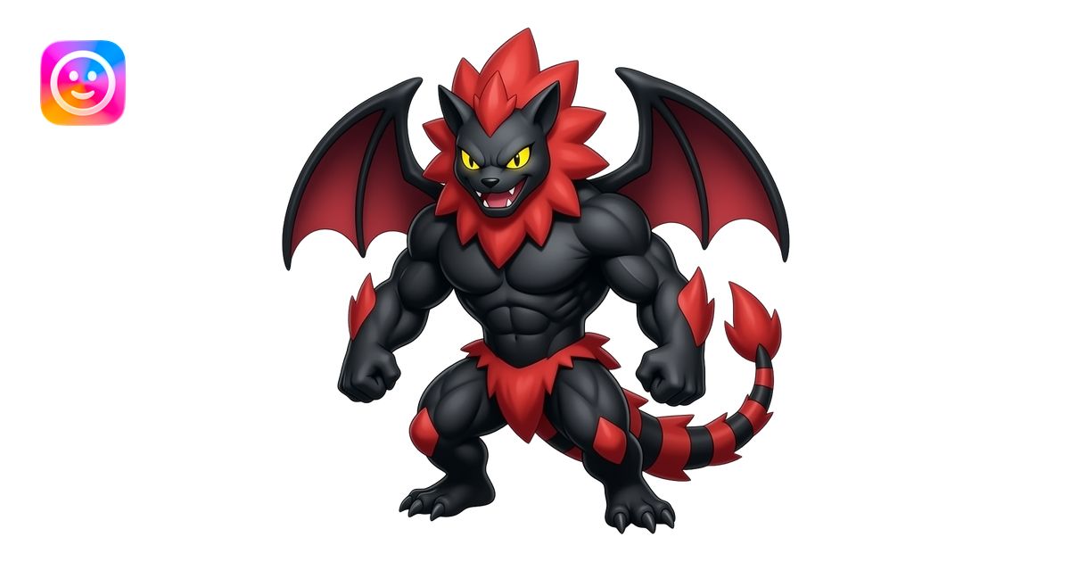 incineroar Pokemon red black yellow eyes black muscles emoji | AI Emoji ...