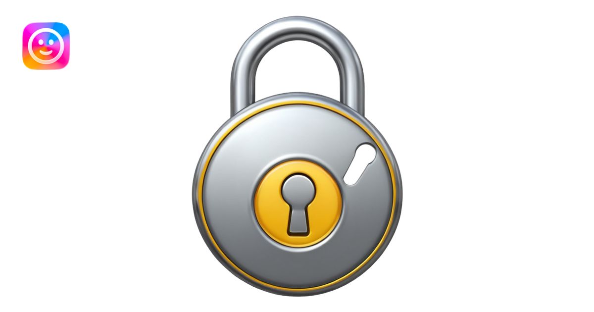 Chrome silver lock emoji, iOS emoji style, smooth metallic surface ...