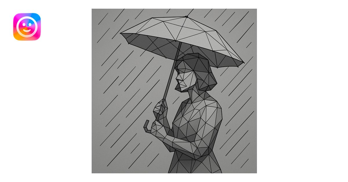 Low-poly woman holding an umbrella in angular rain. illustration | AI ...