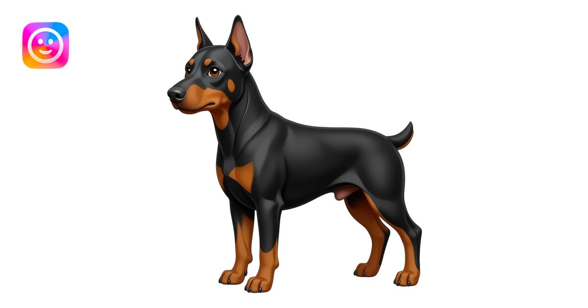 Doberman with ears intact and darker brown eyes emoji | AI Emoji Generator