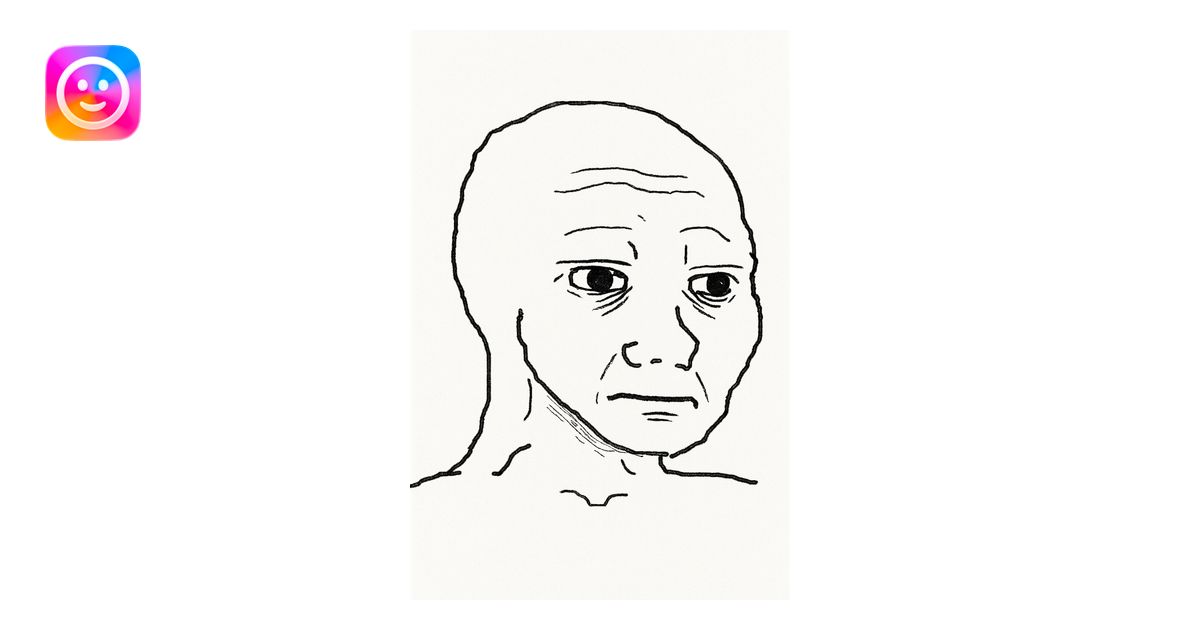 classic Wojak meme face, simple black outline, white fill, neutral ...
