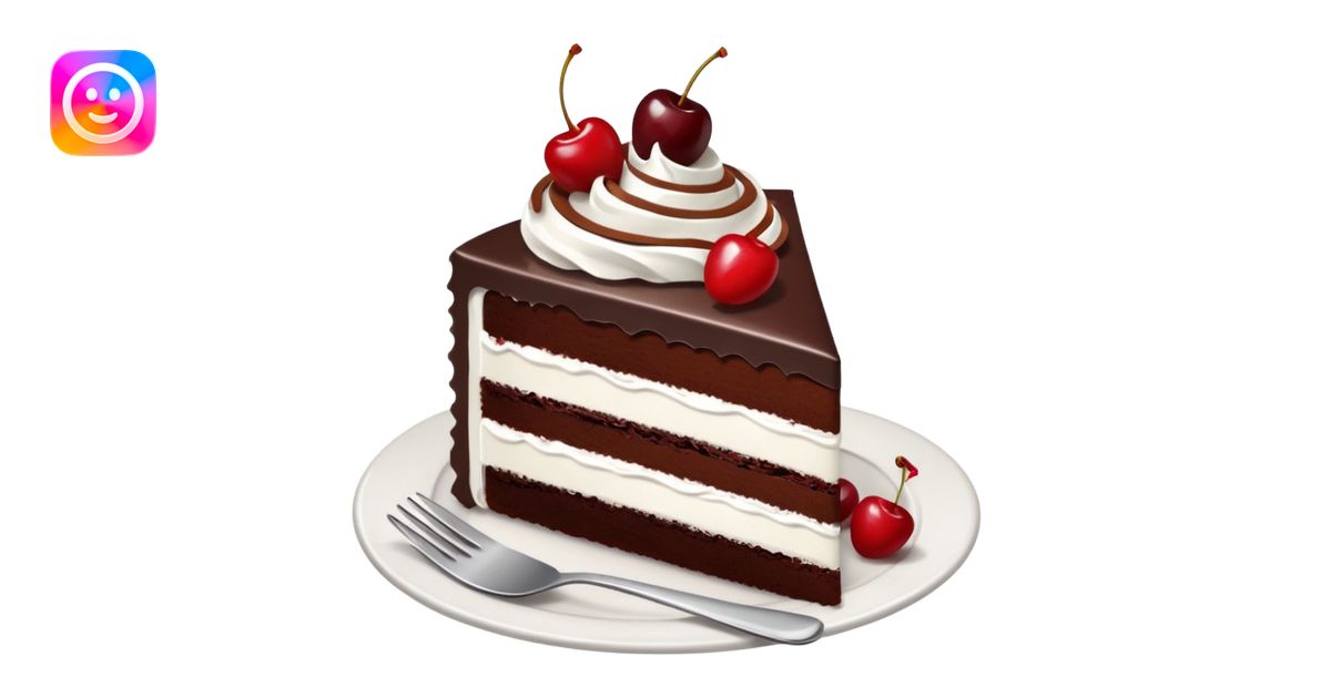 black forest gateau cake slice with fork and plate emoji | AI Emoji ...