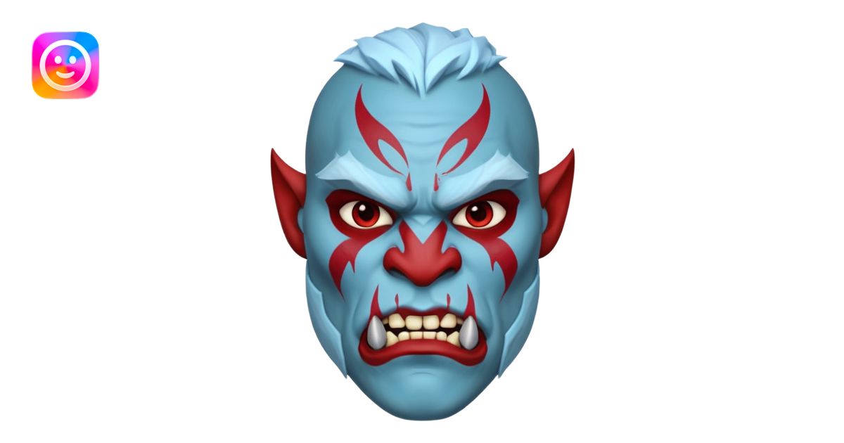 Fantasy orc portrait emoji, icy blue and deep red frost war paint on ...